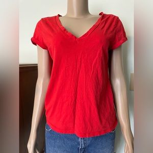 Red Plain V Neck T Shirt